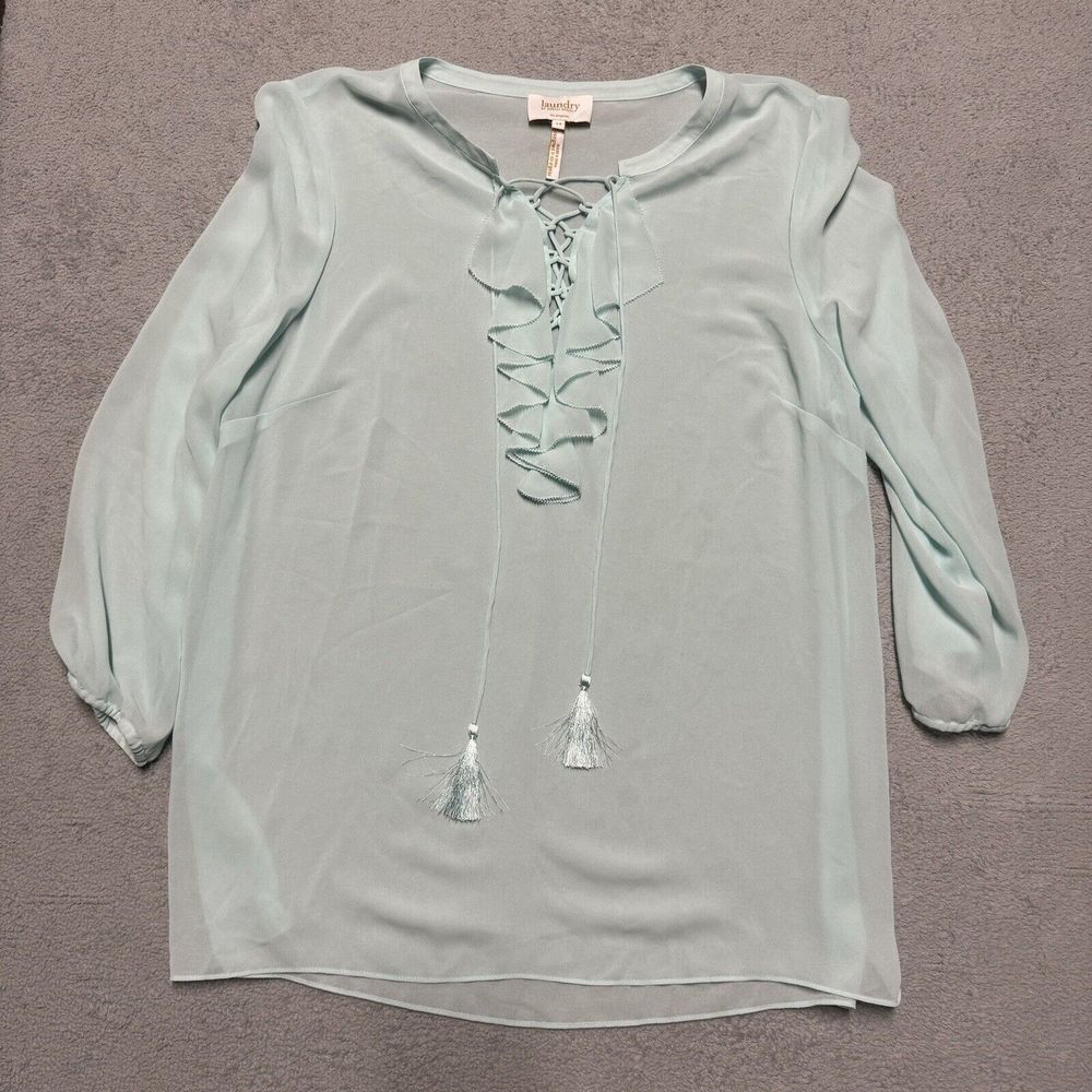 LAUNDRY by Shelli Segal Size 14  Top Elastic Sleeve Sheer Chest‎ Tie Turquoise